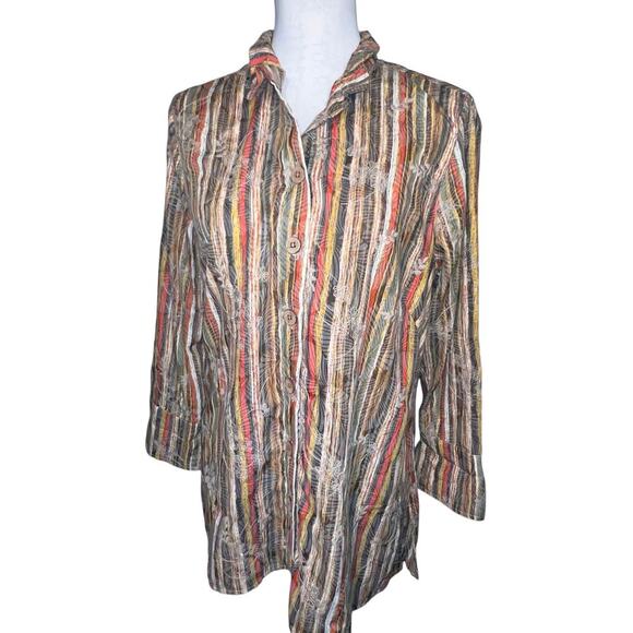 Multiples ladies M button front embroidered ruffle wire neck western Y2K blouse - Picture 1 of 9